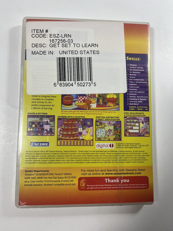 Sesame Street Get Set to Learn PC Software Windows CTW ESZ-LRN 167256-03 gallery