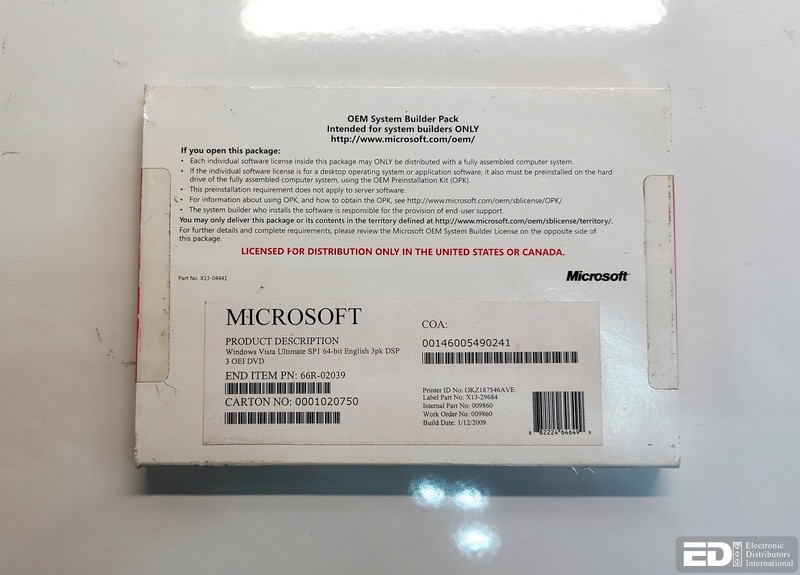Microsoft Windows Vista Ultimate SP1 64-bit English 3PK DSP 3 OEI DVD