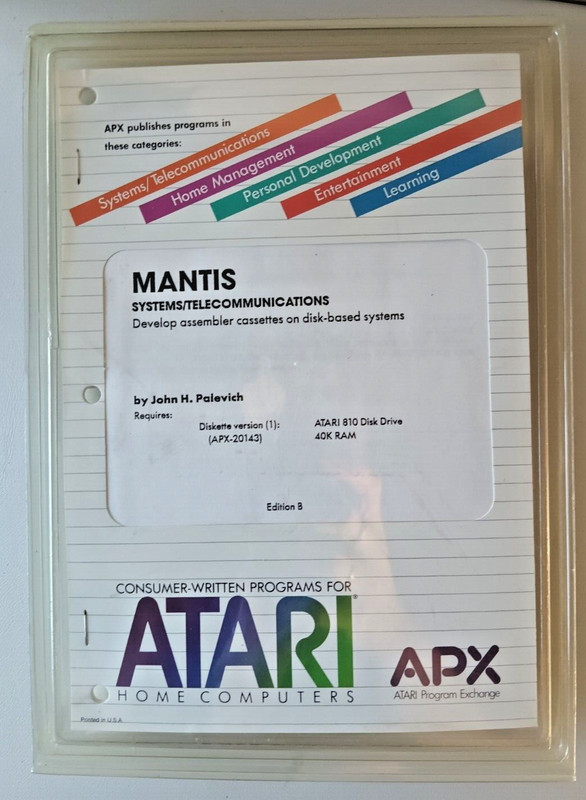 Mantis – Systems/Telecommunications; Atari 400/800/LX/XE W/ Disk Drive;APX-20143