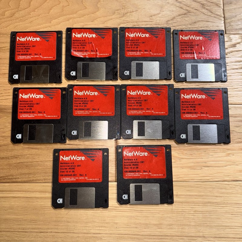 Vintage Novell NetWare 4.0 Admin CBT Floppy Disks Lot of 10 – Course #520C 1994