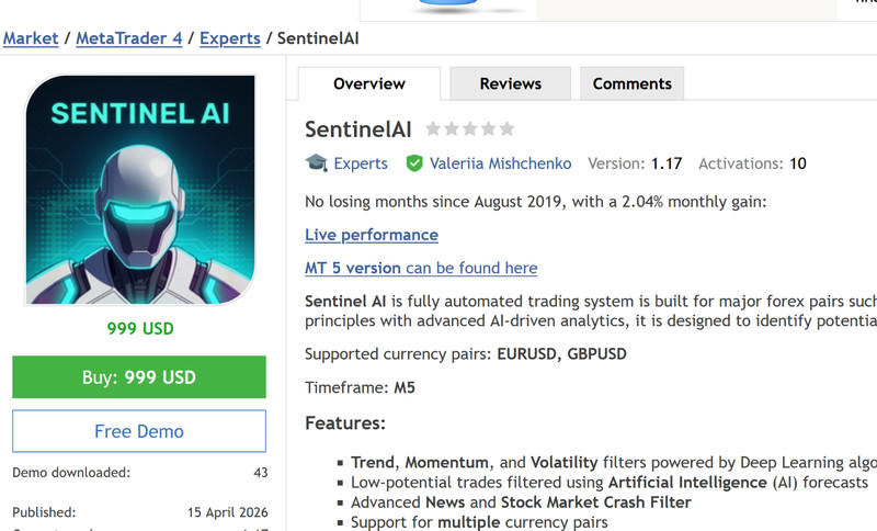 v1.17 Sentinel AI EA Metatrader MT5 Gold Bot Trading Forex Robot prop firm gallery