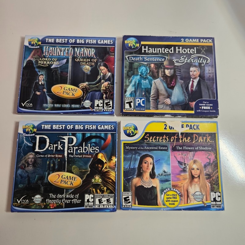 Big Fish Games Lot of 4 Windows PC Hidden Object Games 2 Haunted/2 Dark