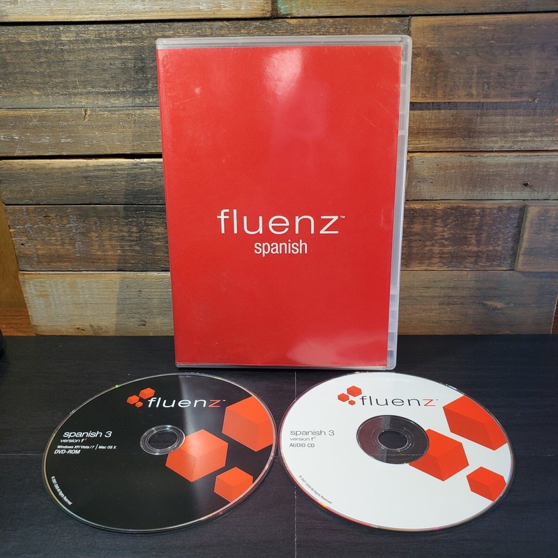 Fluenz Spanish Audio CD DVD ROM PC Mac and Guide Homeschooling 2 Discs Set