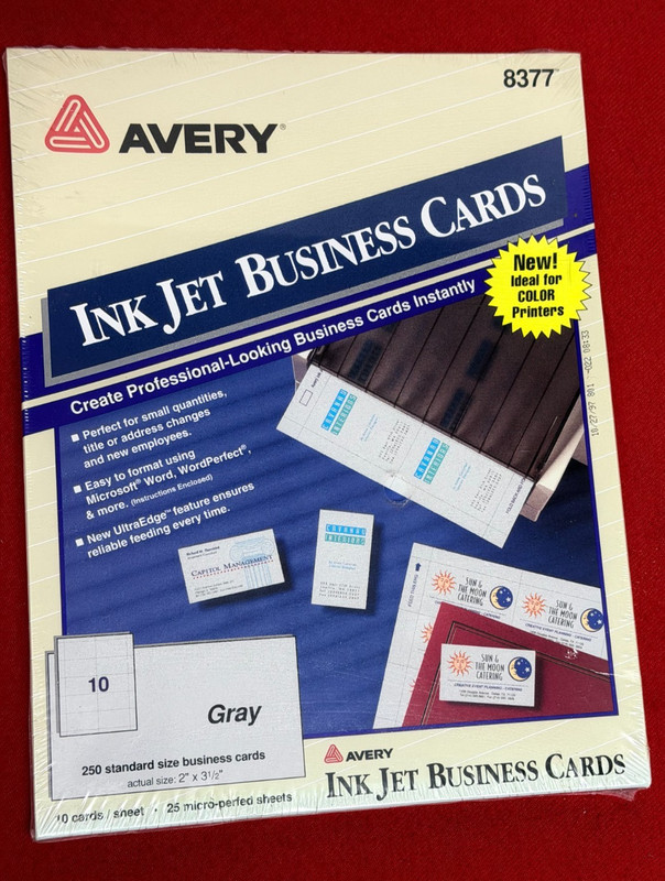 AVERY INK JET BUSINESS CARDS 250 CARDS 2” X 3-1/2” GRAY MODEL 8377 New Sealed