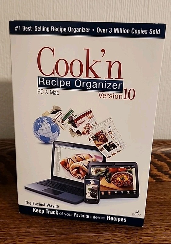 Cook’n Recipe Organizer Version 10 PC & Mac Software CD Internet Recipes