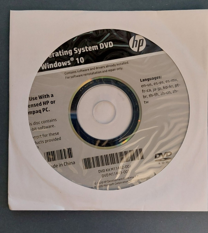HP Compaq Windows 10 Operating System Reinstallation DVD NO PRODUCT KEY