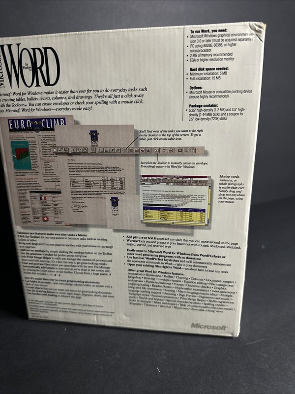 Microsoft Word For Windows 2.0 1991 Complete SealedFloppy 5.25 #R5 gallery