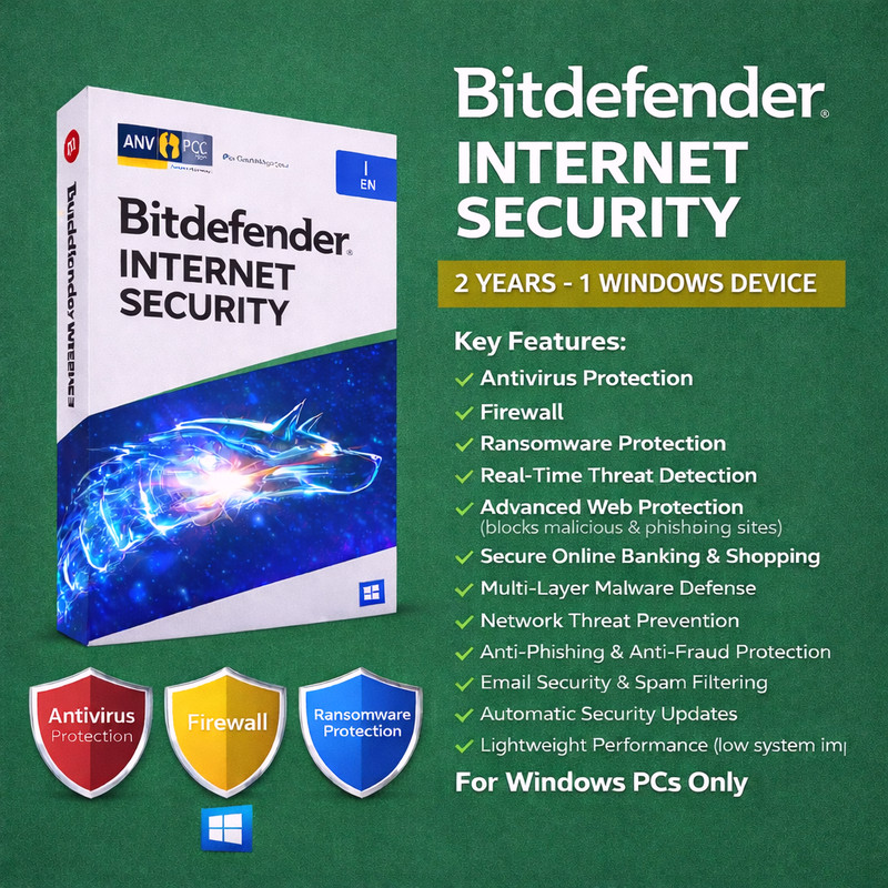 Bitdefender Internet Security – 2 Years 1 Windows Device + Daily VPN