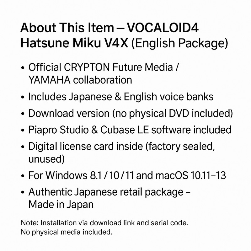VOCALOID4 Hatsune Miku V4X incl. ENGLISH PACKAGE DVD Software CRYPTON Japan New gallery