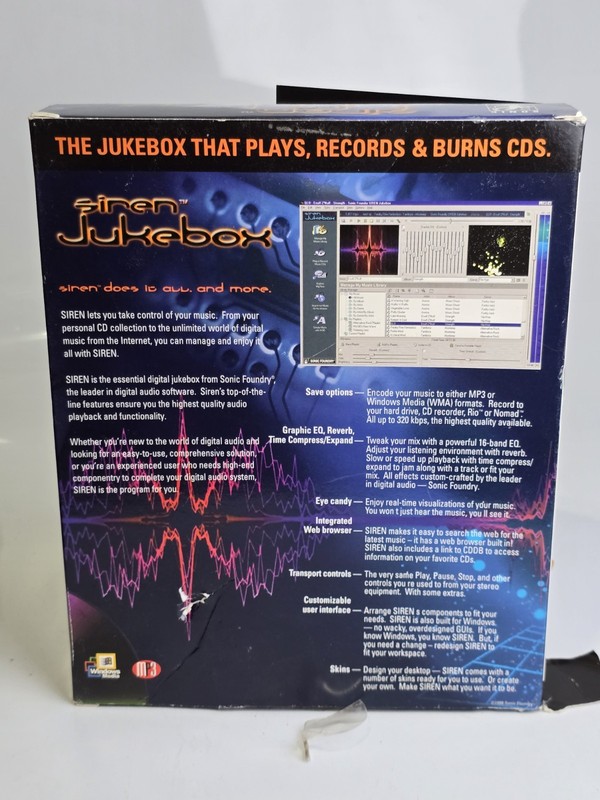 Vintage Siren Jukebox Sonic Foundry Rip Play Burn CD PC 1999 Software Program gallery