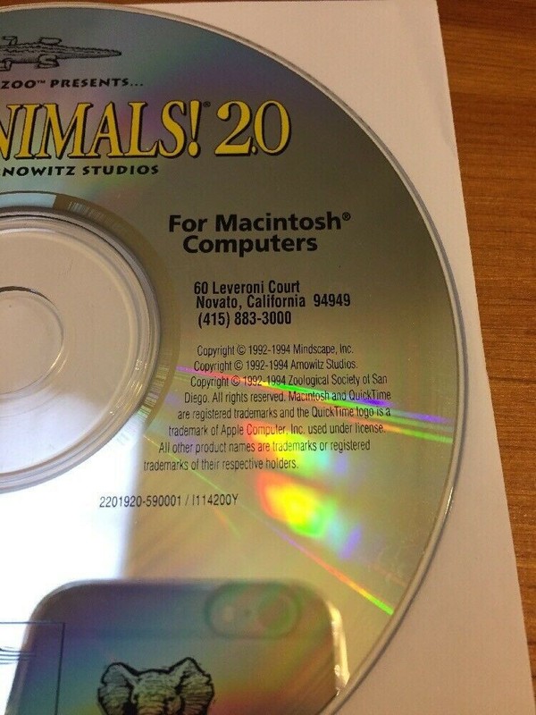 Vintage 1994 San Diego Zoo Animals 2.0 Arnowitz Mac Macintosh Software Disc CD gallery