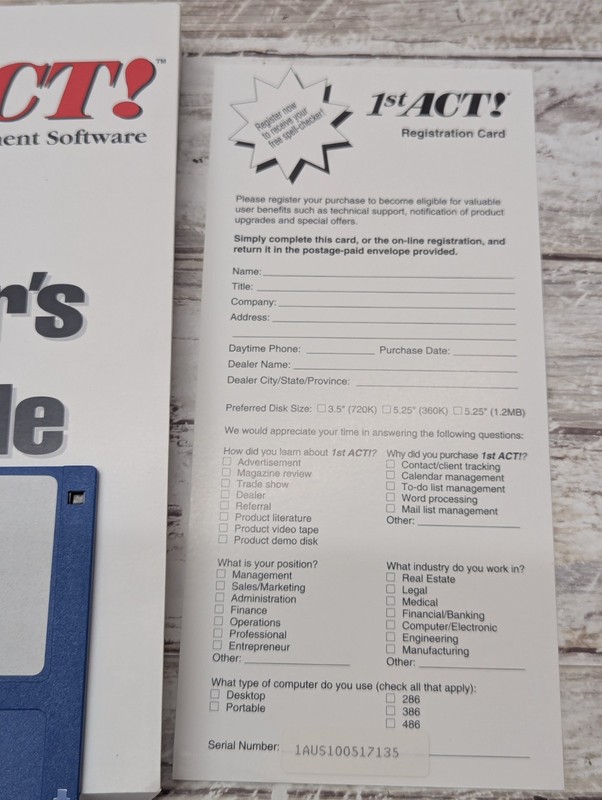 1st Act Contact Management Software Dos Version 1991 3.5 Floppy gallery