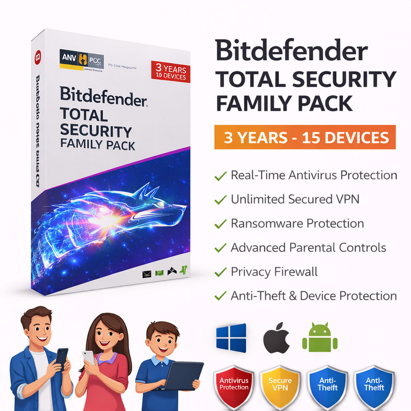 Bitdefender Family Pack 2026 – 3 Years 15 Devices (WINDOWS,MAC,ANDROID)