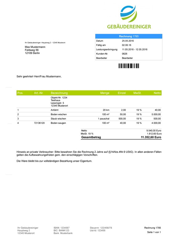 Faktura Software für Reinigungsservice,Gebäude u. Glas gallery