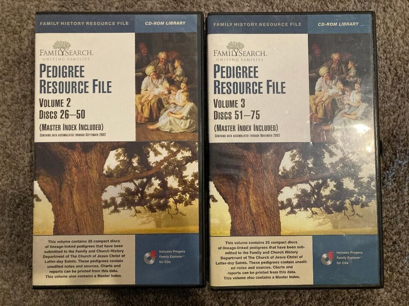 PEDIGREE RESOURCE FILE Volumes 2 & 3, family Search Discs 26-75, w/ Master Index