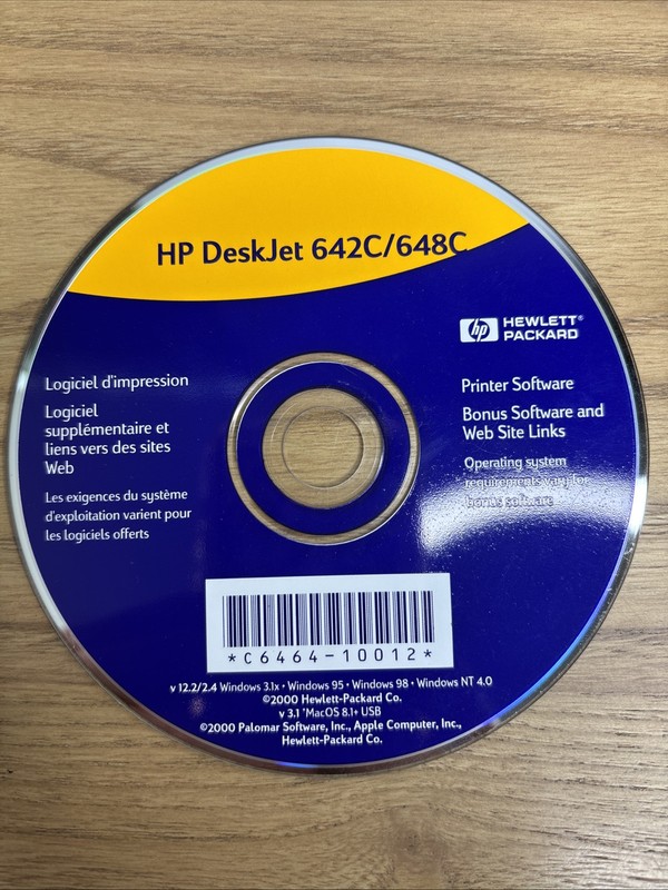 HP Deskjet 642C/648C Windows 3.1x,95,98,NT 4.0,v 3.1 Mac OS 8.1&USB CD Software