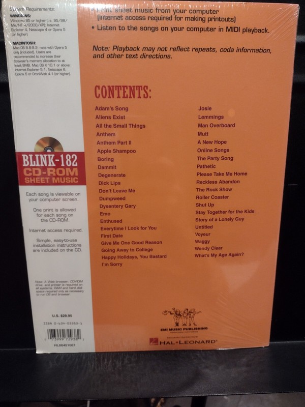 Blink 182 Sheet Music CD ROM Note For Note Transcriptions Sealed! gallery