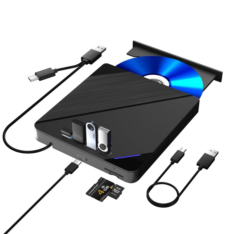 External Blu ray Drive, 7 in 1 Support 100G Disc R/W, USB3.0 Type-C Bluray Dr…