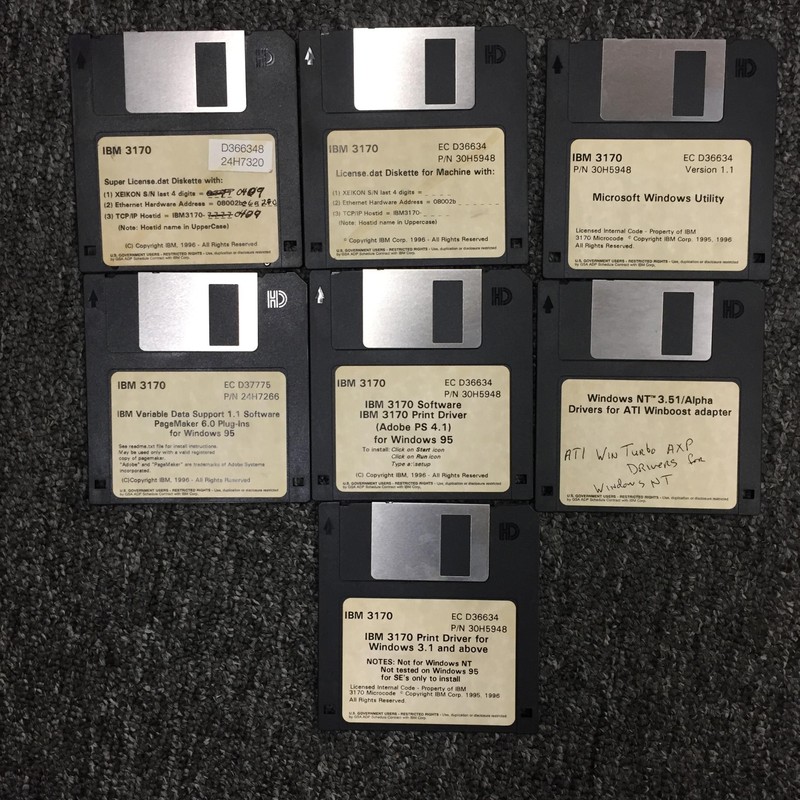 IBM 3170 Machine License Driver 7 3.5 3 1/2″ Floppy Disk Set
