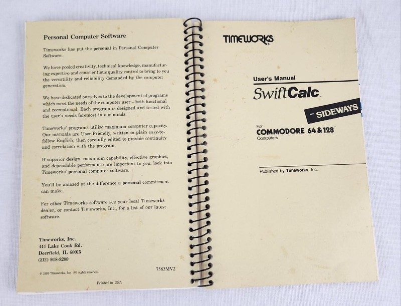 Timeworks SwiftCalc w/ Sideways for Commodore 64 & 128 Computers User's Manual gallery