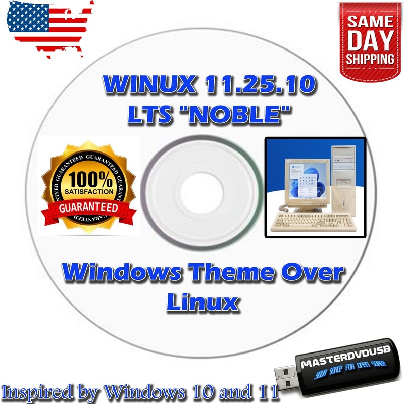 WINUX 11.25.10 LTS "NOBLE" DVD Linux Windows GUI– SAMEDAY SHIPPING FROM CA