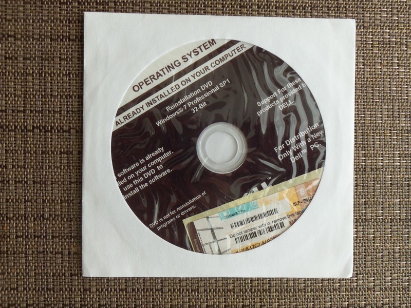 DELL Microsoft Windows 7 Pro SP1 32 Bit Dell P/N 0V8254 Reinstallation DVD Disk