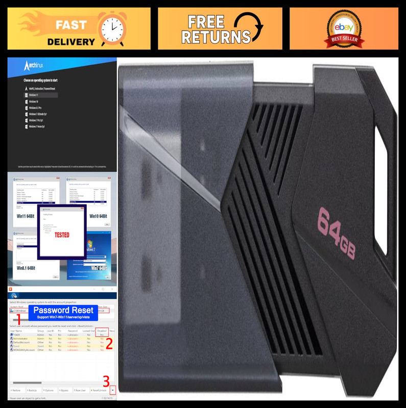 64GB Bootable USB Drive 3.2 for Windows 11/10/8.1/7, WinPE, Password Reset, UEFI