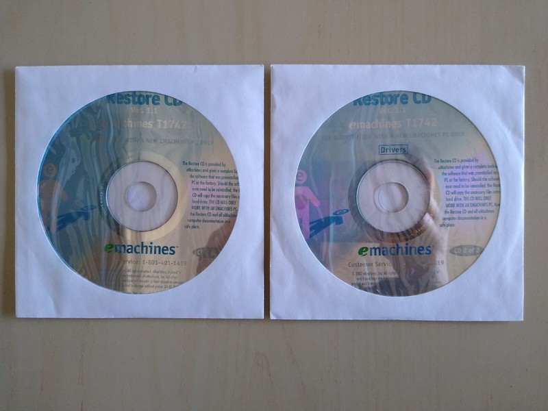 Emachines T1742 Restore CDs Ver. 1.1 (2 CDs)