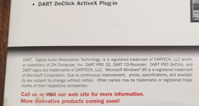 Dart CD Recorder Dartech Digital Audio Restoration Software & Instruction Book gallery