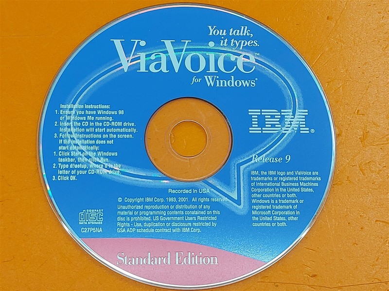 ⭐️⭐️⭐️⭐️⭐️ IBM ViaVoice for Windows Release 9 Standard Edition CD Disc