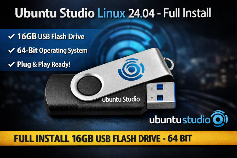 Ubuntu Studio Linux 24.04.4 – 64Bit – Full Install 16GB USB Flash Drive