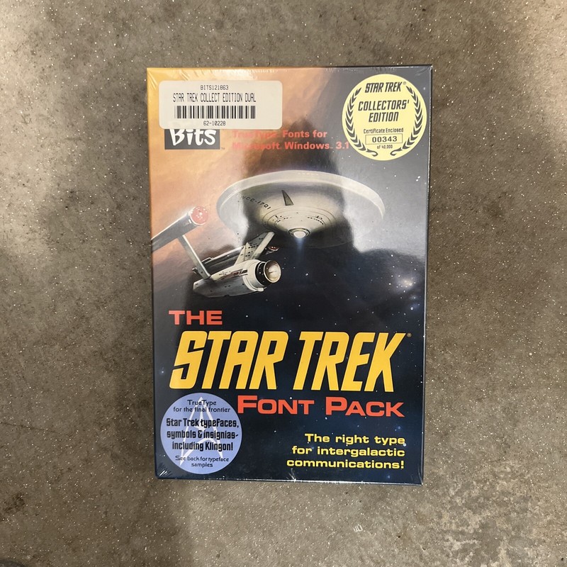 1992 New The Star Trek Font Pack MS-DOS / Windows 3.1 Numbered Collectors Ed.