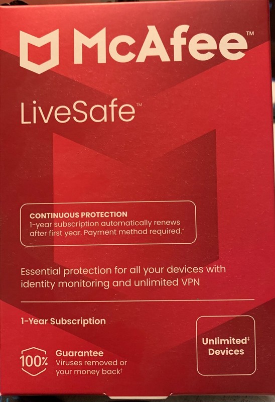 McAfee LiveSafe 2026 Unlimited Devices for Prepaid 1-Year Subscription