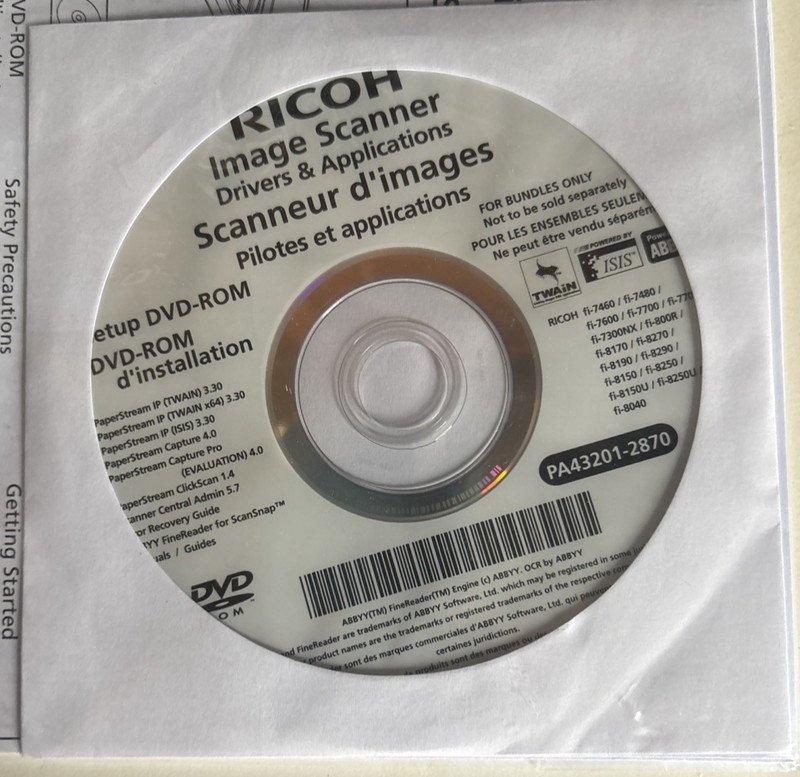 Ricoh / Fujitsu Scanner Drivers & Apps DVD PA43201-2870