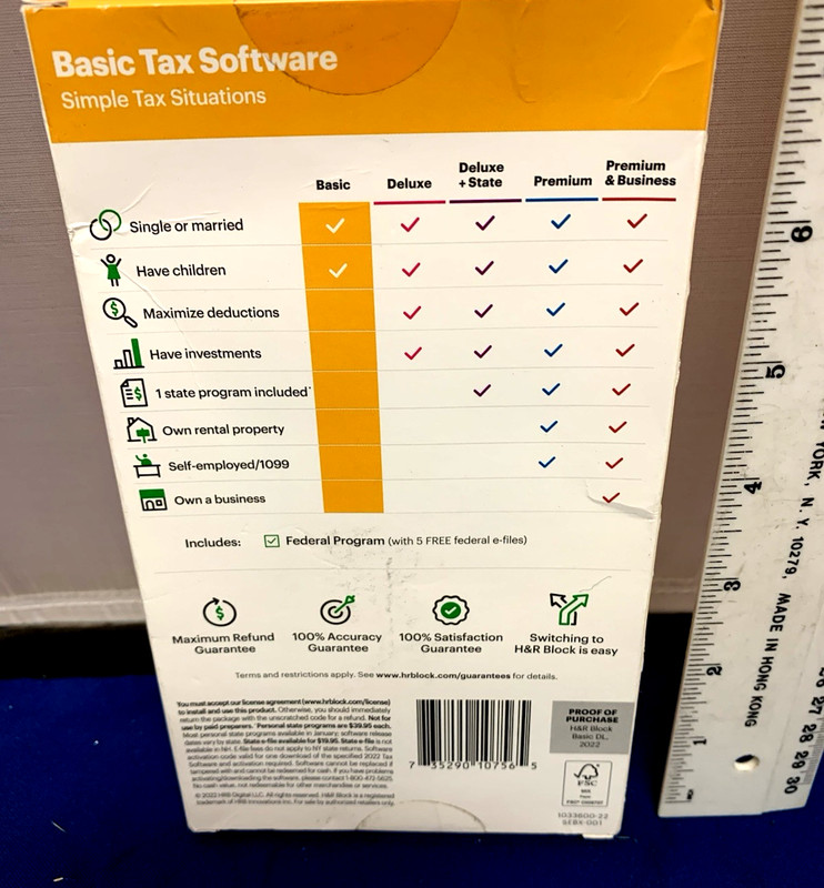 H&R Block Tax Software Basic 2022 [Key Card] New in Sealed retail box gallery