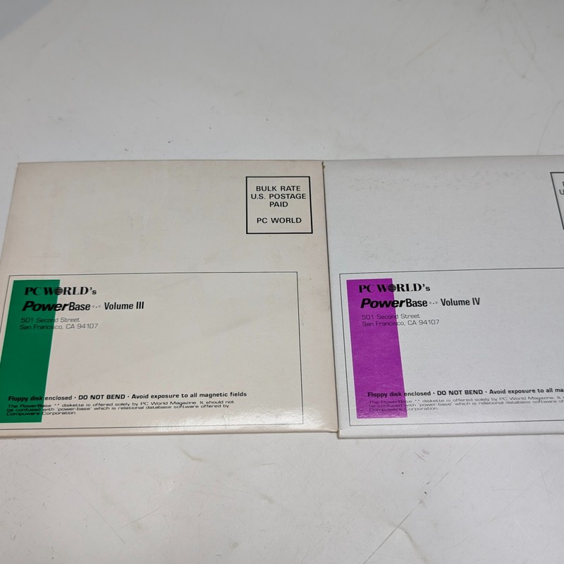 x2 LOT 1991 PC World PowerBase Vol III IV 5.25 Floppy Disk DOS Utility Software