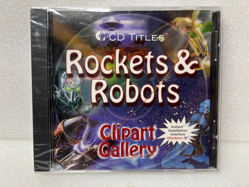 Rockets And Robots Clipart Gallery – Vintage 1997 CD Titles Win 95 Mac 7.5+