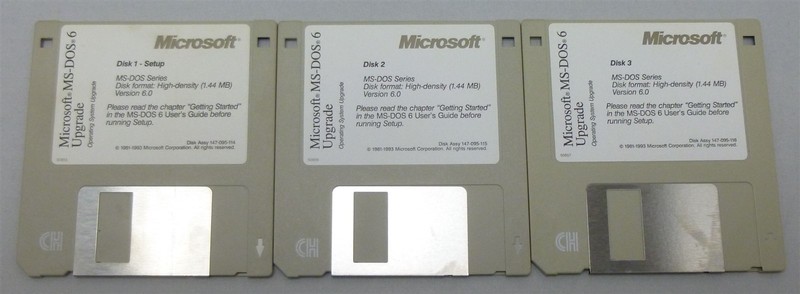 Microsoft MS-DOS 6 Operating System Upgrade 3.5″ Floppy Disks 1-3