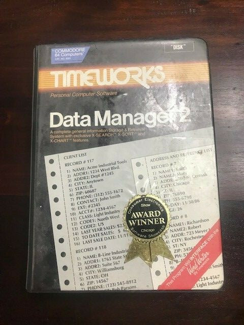 Timeworks Data Manager 2 Commodore 64 C64 Program with box and manual