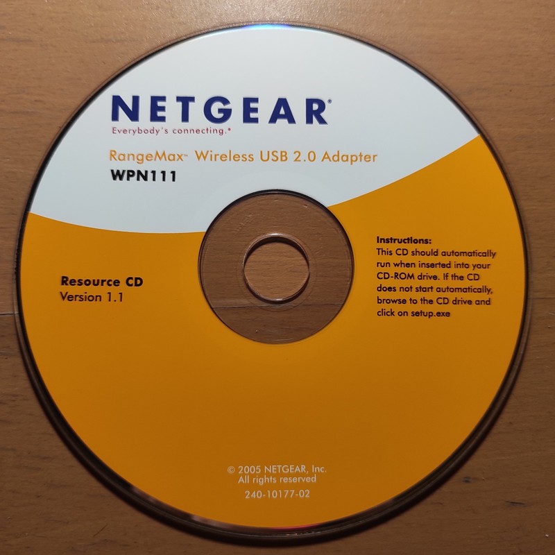 Netgear WPN111T Range Max Wireless USB 2.0 Adapter Resource CD Version 1.1