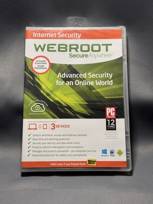 Webroot SecureAnywhere Internet Security CD 3 Devices Windows Mac Android iOS
