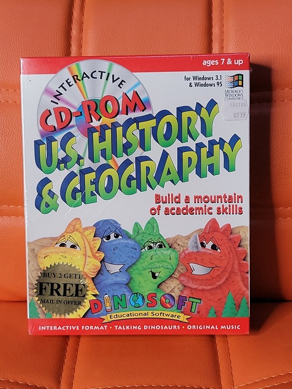 Rare HTF Dinosoft US History & Geography Educational Software Big Box (PC, 1995)