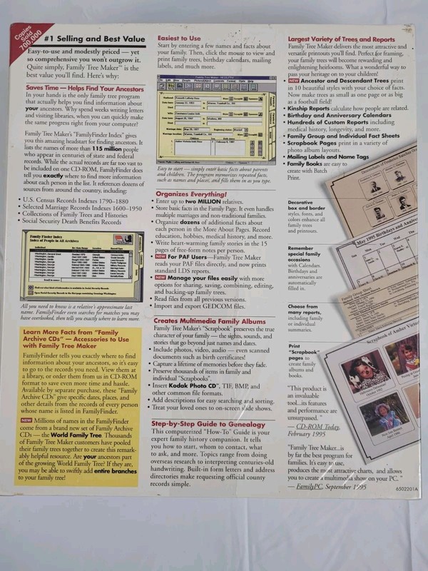 Family Tree Maker SEALED Windows 95 & Windows 3.1 CD-ROM by Broderbund 1996 gallery