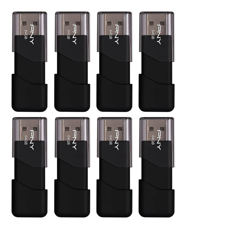 PNY P-FD64GX10ATT03-MP 64GB Attaché 3 USB 2.0 Flash Drive, Black (Pack of 8)