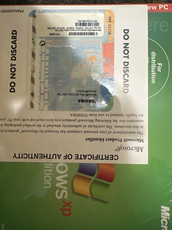 Toshiba Recovery DVD Kit + Windows XP Home Edition COA (OEM) M40/M45 •New/Sealed