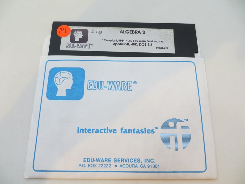 5.25″ Floppy Disk EDU-WARE ALGEBRA 2 Applesoft 48K DOS 3.3 vintage computer disc