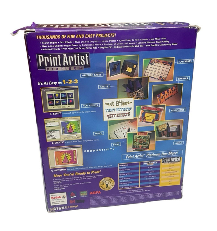 1998 Print Artist Platinum PC CD-ROM Software Sierra Home 150,000+ Graphics Comp gallery