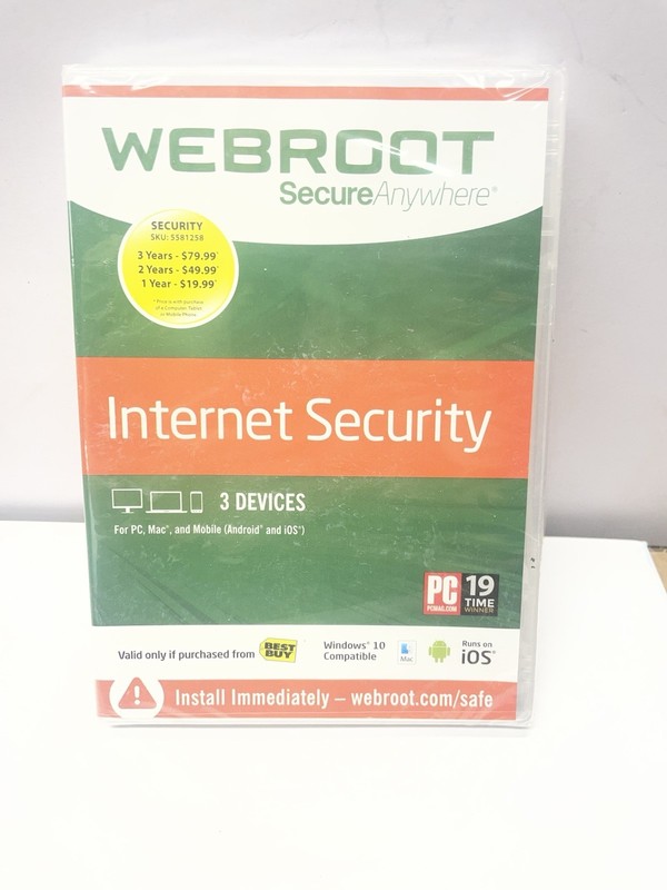 Webroot Internet Security with Antivirus [3 Devices PC, Mac, and Mobile] Sealed