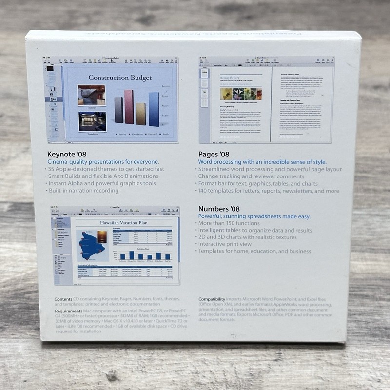 Apple Mac iWork 08 Ver 8.0.2 Box Set -Mac OS X v10.4.10 Or Later iLife 08 Recom gallery