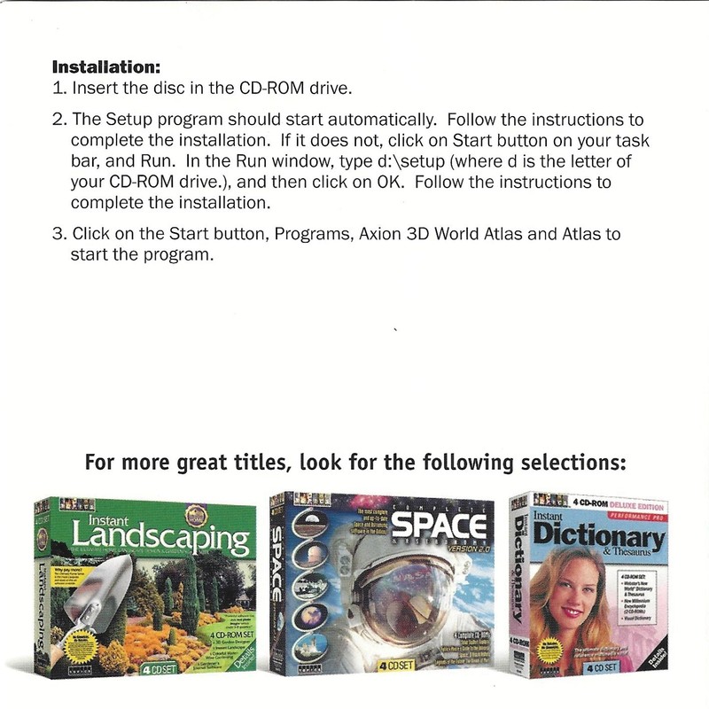 3D Atlas (Windows CD-ROM PC 2001) Snap! Everyday Solutions, Jewel Case - Tested gallery